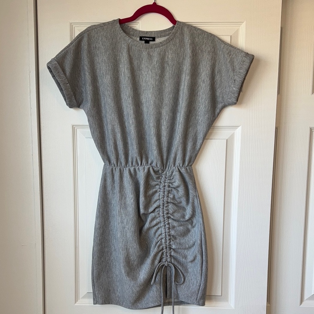 Express Gray Sparkyl Ruched Sheath Mini Dress